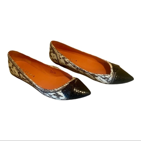 Via Spiga Dottie Python Flats Leather Snake Embossed Pointy Toe Elevated Casual - Picture 4 of 6